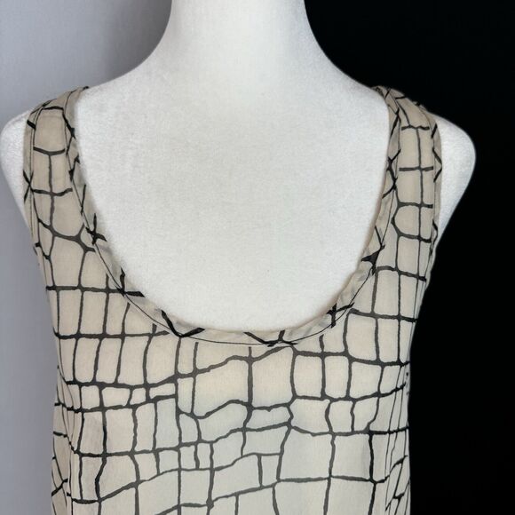 Elegant Beige Sheer Overlay Tank Top Geometric Pattern Flowy Lightweight S-M? - Picture 2 of 13